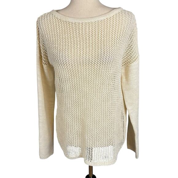 Sundance Crocheted Front Boatneck Sweater Cream Women's Medium - Picture 1 of 6